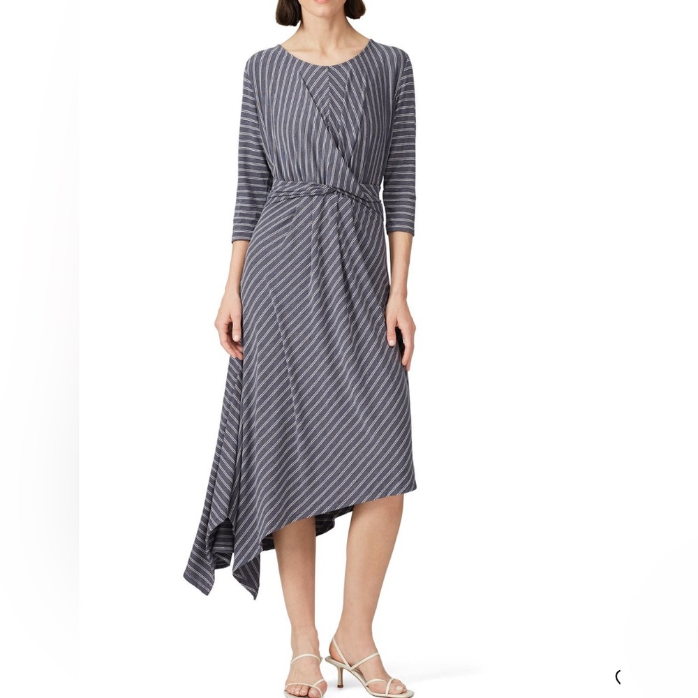 Asymmetrical hem gray and white striped dress